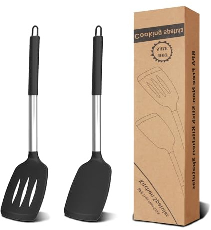 Silikon Pfannenwender 2 Set, BPA-frei hitzebeständige Silikon Spatel für die Küche, Küchenhelfer Set, Spülmaschinenfest,Ideal Küchenutensilien für Braten, Grillen und Kochen