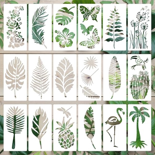 18PCS Plant Stencils,Animal Template,Reusable Leaf Stencils Painting Crafts Templates Floral Leaves Drawing Stencil for Wood DIY Craft Template for Painting on Furniture, Canvas, Wall, Home Decor