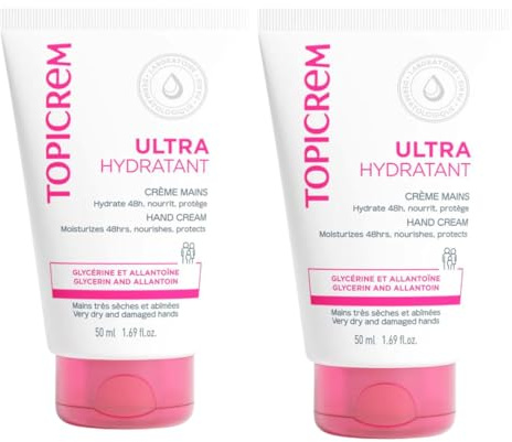 Topicrem - Ultra Hydratant Crème Mains DUO - Hydrate 48h, Nourrit, Protège la Peau - Texture Fondante, Parfum Délicat - Crème Hydratante Mains Sèches et Abîmées - Fabrication Française - 50ml x2
