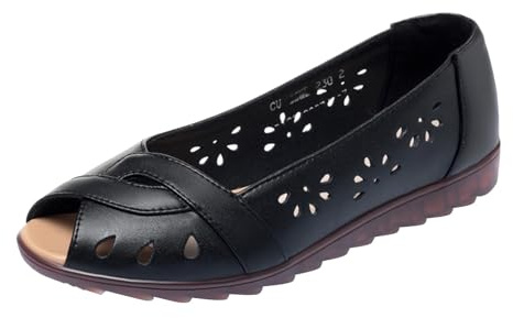 Sandales d'été plates pour femme - Élégantes - Bout ouvert - Chaussures creuses et légères - Chaussures de travail confortables - Semelles souples - Chaussures basses - Ballerines, Noir , 41 EU