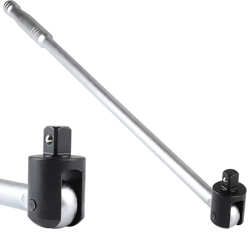 MIGUBIGU 1 Stück Gelenkgriff 1/2 600 mm, Radmutternschlüssel mit Flexiblem Kopf, Extra Langer Gelenkhebel, Drehmomentschlüssel 1/2, Breaker Bar, Radschlüssel für Autoreparaturen, Reifenersatz, Silber