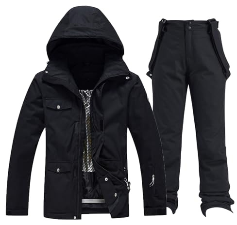 Generisch Conjunto de chaqueta y pantalón de esquí para hombre, traje de nieve aislado resistente al viento, abrigo cálido de invierno para snowboard 2026 traje de invierno, Bk1, M