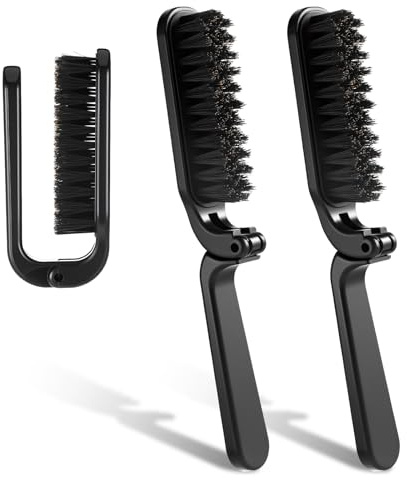 2 Pcs Boar Bristle Folding Hair Brush, Collapsable Travel Foldable Hair Brushes, Lightweight Pocket Size Styling Brush, Anti-Static Hairbrush for Men Women Beard Dry Wet Straight Curly Hair