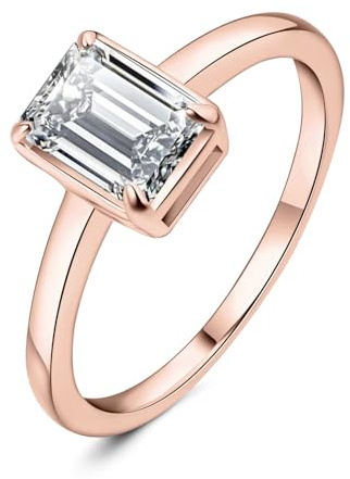 JewelryPalace Classic Emerald Cut 1ct Zirconia Solitaire Löftesring Damer, Smyckeset, Förlovningsring Silver 925 Sten Kvinnor, Jubileumsvigselringar Simulerade Diamanter Silverringar Roséguld Guld