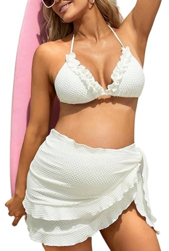 Kaeltsyn Conjunto de traje de baño dividido para mujer embarazada, correas ajustables, diseño de cobertura completa, ropa de playa para actividades acuáticas, traje de baño de maternidad