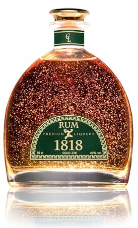 CONDE LUMAR - Ron 1818 XO - Premium Liqueur Gold 23K - Añejo Dominicano - Con Oro 23k - Botella Ideal para Regalar - Con Certificado de Oro de Calidad 40% Vol. - 70 cl