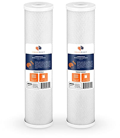 Aquaboon 4,5 x 20 inch Carbon Filter Cartridge - 5 Micron Coconut Shell CTO Big Blue Filter - Whole House Well Water Filtration - Matches DB20P, CTO20BB, Pentek FLOPLUS-20BB, 155312-43 (2 Pack)