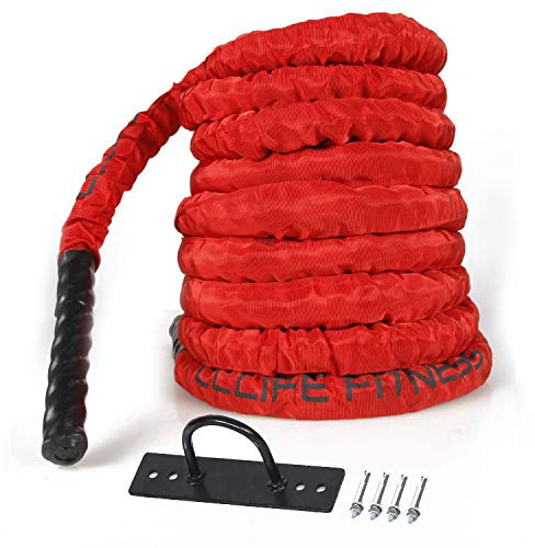 CCLIFE Corde Ondulatoire Battle Rope corde musculation Corde de Bataille pour Musculation Exercice Sport diamètre 38mm, Battle Rope Anching Included-ZERRO