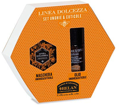 Helan, Dolcezza - Set Unghie con Olio Cuticole Unghie 25ml + Maschera Nutriente 25ml, Set Manicure Kit Unghie a Base di Olio di Ricino, Olio di Mandorle Dolci, Burro di Karitè Ideale come Regalo Donna