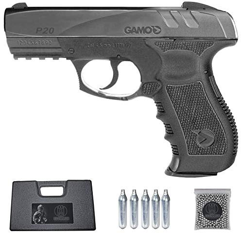 Ecommur. GP20 Combat | Pistola de perdigones (Bolas BB's de Acero) de Aire comprimido semiautomática 4,5mm + maletín + balines y CO2