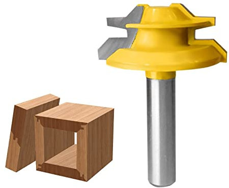 1Pc 45 Degree Lock Miter Router Bit Woodworking Tenon Milling Cutter Tool Drilling Milling for Wood Carbide Alloy,8mm Shank X1-1-2