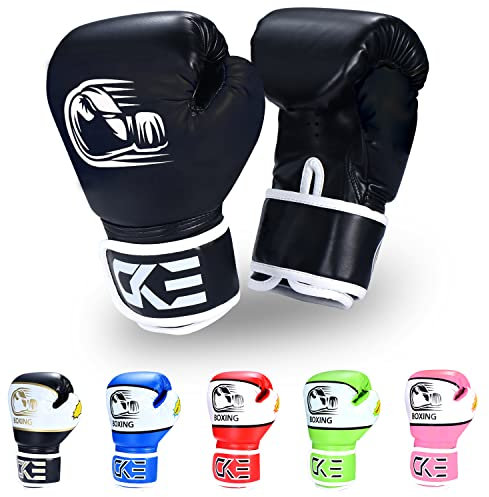 CKE Kinder Boxhandschuhe für 5-12 Jahre Jungen Mädchen，Boxhandschuhe Kinder Trainingshandschuhe Boxing Gloves für Kids Boxsack Kickboxing für Muay Thai (Black)