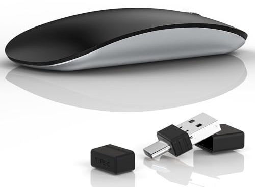 Uiosmuph G11 Mouse Wireless Ricaricabile, Mouse Senza Fili Silenzioso, 2,4 GHz con Ricevitore di Tipo C e USB per Laptop/PC/Mac/Chromebook,Nero