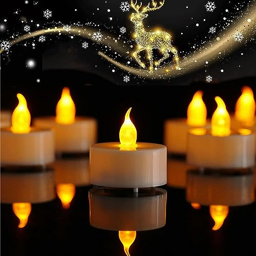 Jialine Battery Tea Lights,100 Pack Realistic Battery Operated Flameless Led Tea Light Candles, Flickering Tealights 200 Hours in Warm Yellow for Wedding,Valentine's,Halloween,Christmas