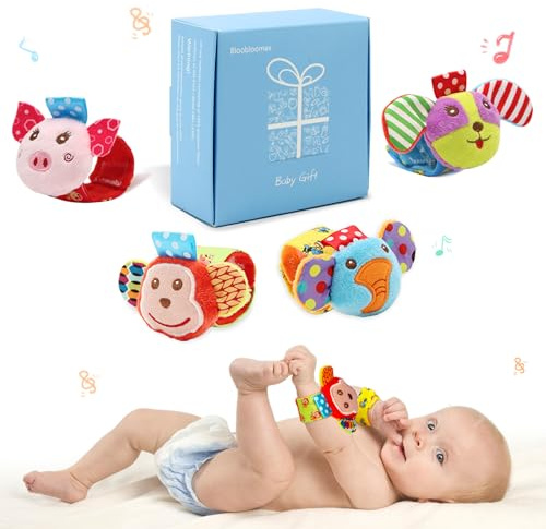 Wrist rattles for Babies 0-24 Months Baby Animal Hand & Foot Finder Educational Toys (4W)