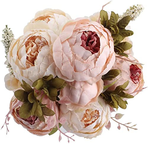 JOYHAZE 1 Pack Faux Bouquet de pivoines, 19'' Soie Grandes Fleurs de pivoines avec bourgeons pour la décoration de Bureau de réunion de Famille de Mariage, pièce Centrale de Table, Arrangement Floral