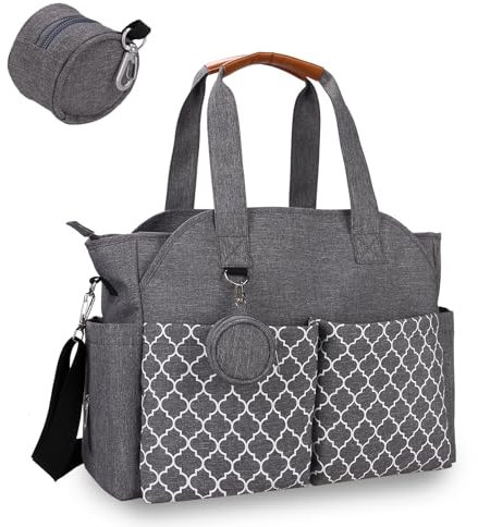 Bizcasa Baby Wickeltasche, 13 Taschen, Reise Wickeltasche Henkeltaschen Portable Babytasche mit Schnullertasche, Großer Stauraum für alle Babyzubehörteile (Grau)