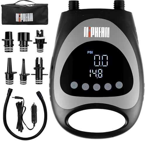Niphean Pompa SUP Elettrica Ad Alta Pressione Da 20 Psi, Con Autospegnimento e Connettore per Auto, Portatile per Gonfiabili e Sgonfiabili