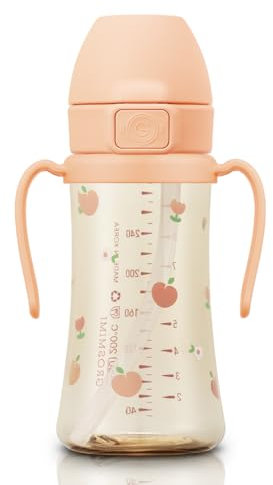 GROSMIMI Flip Top Spill Proof Sippy Cup, PPSU, BPA Free, 10 oz, Stage 2 Straw for Toddlers (Peach flower)