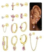 MILACOLATO 13Pezzi Piercing Orecchio Helix Donna Oro Argento Orecchini Cerchio Acciaio Inossidabile Chirurgico Piercing Cartilagine Conch Anallergici Pendenti Gioielli Set Donna