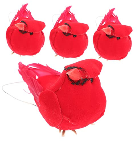 Warmhm 4 Stück Künstlicher Kardinalvogel Kleine Enten Gefälschter Vogel Zwerggartenstatuen Outdoor-Figur Licht Solarleuchte Im Freien Krähe Taube Heimbegrünung Dekoration Mini Rot Schaum