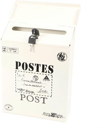 CYRENT Cassetta delle lettere da parete, impermeabile, retrò, estetica, in ferro, cassetta delle lettere di sicurezza, per esterni, vintage, con chiavi (bianco)