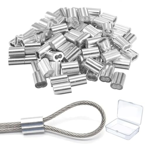 JUGUTA 150 Pezzi Morsetti Per Funi In Alluminio, Morsetto Maniche Per Cavo, Strumento Di Crimpatura Per Funi Metalliche, Doppio Barilotto, Ghiera Crimpatrice, Per Il Fissaggio Di Corde, Per La Pesca