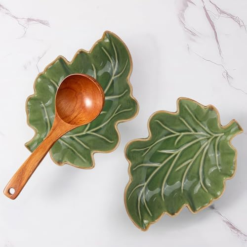 Vesavifaka Porta Cucchiaio in Ceramica a Forma di Foglia per Cucinare, Dolce portacucchiaio Verde per fornelli, Grande Supporto in Porcellana da Cucina per Piano di Lavoro, Decorazione Cucina Stile