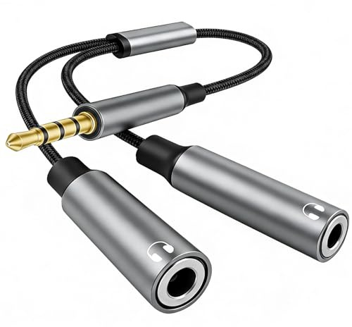 Lullu Sdoppiatore Cuffie, Adattatore Doppio Audio Splitter Jack 3,5 mm Aux DAC Hi-Res 24bit/96KHz Cavo per cuffie per Smartphone, Altoparlanti, PS4, Tablet, PC, MP3 MP4, Microfono