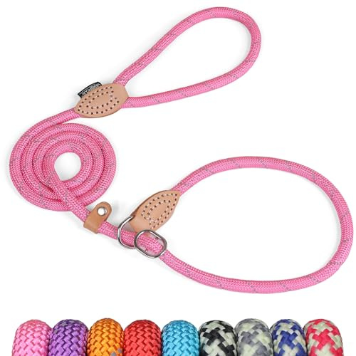 Grand Line Slip Lead Dog Leash - Anti Pull Dog Lead with 1.5m Reflective Training Rope, No Collar Needed for Small, Medium, Large Dogs & Cats (Pink,S)