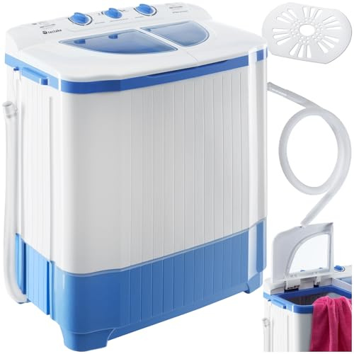tectake® Lavadora Portátil Mini con Centrifugado, 4,5kg, Carga Superior, Ahorro Energía, Máquina Mini Lavadora Portatil para Camping, Caravanas, Casa Portatil, Lavadora Camping - Blanco