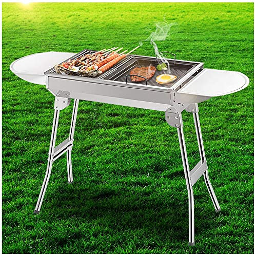 ZXLLAFT BBQ Smoker Folding Portable for Cooking Camping Hiking Picnic Stainless Steel Outdoor Barbecue Rectangular Pedestal Charcoal Grill