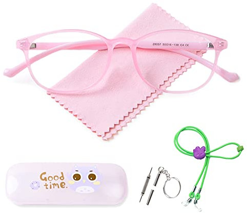 AetrvoHope Children's blue light blocking glasses with case,Clear Pink reading glasses,kid computer gaming glasses