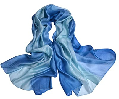ZHUNOLYA Seidentuch Damen,Maulbeerseide Farbverlauf Seidenschal Meist Verwendet Sonnenschutz Warm Schultertuch Schal Für Kaltes Wetter Hochzeit Bankett Jede Jahreszeit-Blau Grün-85-200cm
