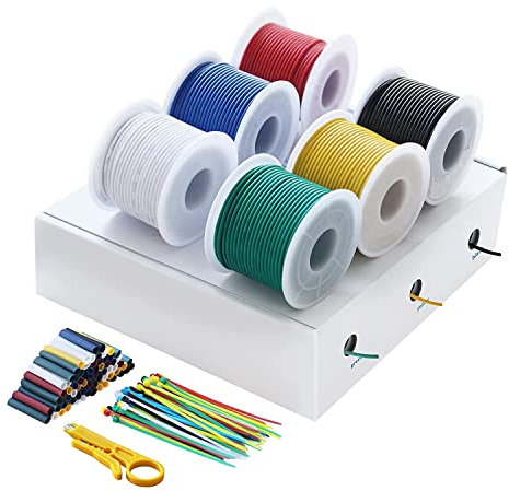 Fil électrique,cable electrique- 22 AWG 0,34 mm²Fil Electrique en PVC,6 coloris(chaque couleur 8 mètres) Fil de Cuivre Étamé, Pour bricolage, appareils ménagers, etc