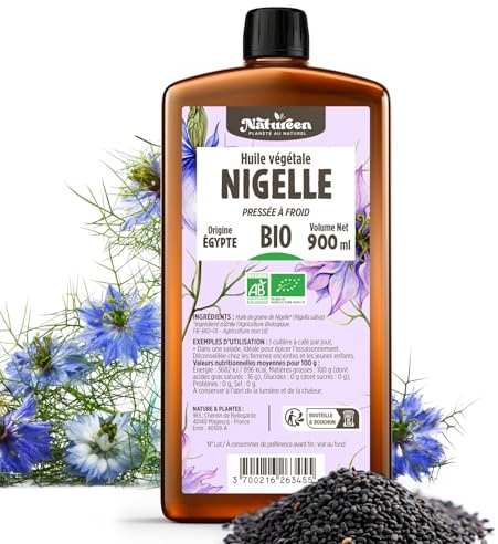Huile de NIGELLE Bio 900 ml - Natureen | Planète au Naturel - Pure, Naturelle et Pressée à froid - Alimentaire