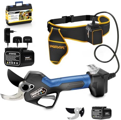 [Mejor Relación Calidad-Precio] SWANSOFT PRU45 Tijeras de Podar Electricas, Profesional 45mm 25V 1150W 4Ahx2 Tesouras de Poda Podadora Electrica Bateria | Tijeras Podar Electricas, Azul/Negro