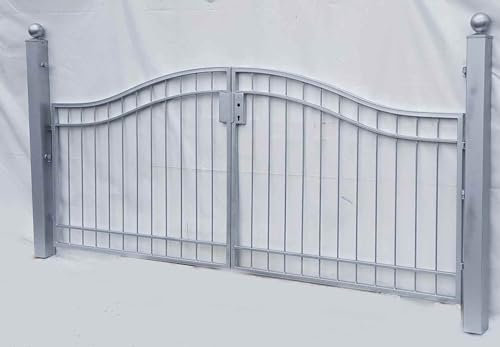 Metall Hoftor Gartentor Einfahrtstor Eingangstor Boston-GT400/100S Feuer Verzinkt mit Pfostenset 100 Modern Rundbogen Premium Montagefertig 400 cm 4m Doppelflügeltor