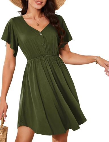 Amoretu Kleider Damen Lässig Sommerkleid Hohe Taille Kleider 2024 Mode Kleid Grün XL