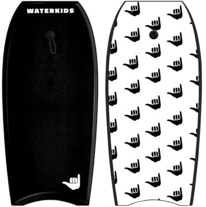'Shaka' Kids Bodyboard 36 Body Board & Leash, Stylish Graphics, Lightweight Soft Top Bodyboard, EPS Foam Core, HDPE Slick Bottom & Included Wrist Leash, Great for Kids, Youth and Adult Surfers.