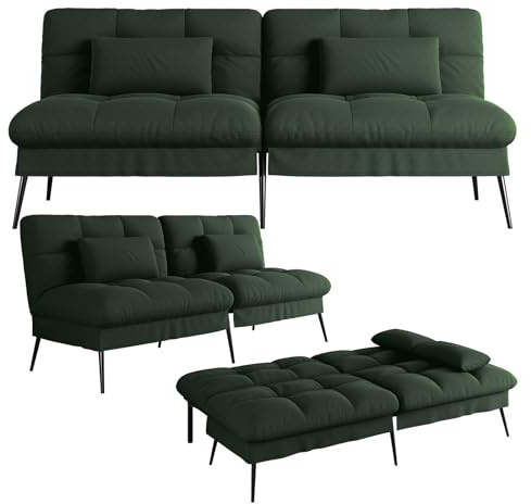 COMHOMA Sofá Cama con función de sueño, Funda de futón, sofá Cama, sofá esquinero, sofá Cama de Invitados, sofá de 3 plazas, con Respaldo Ajustable de Tela Verde