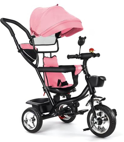 Tricycle Bébé Évolutif, Draisienne Vélo pour Enfant, Pédales Amovibles, Tricycle à Pousser pour Filles et Garçons,9 Mois à 5 Ans (Rose)