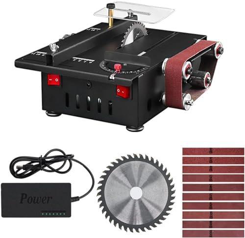 Amoladora, mini sierra de banco y lijadora de banda de 150 W con varilla de extensión, pinza, kit de perforación for tallar, sierra de mesa circular de velocidad variable, profundidad de corte de 30 m