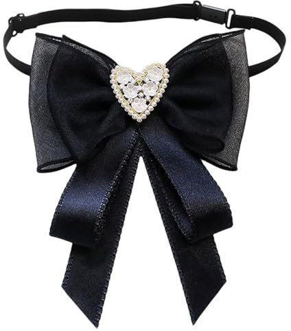 alloneslife Fliege, Krawattenklammer, Damen-Krawatte, elegante Spitzenband-Brosche, Brosche, Anstecknadel, Studentenhemd, Jabot-Kragen, Strasssteine, Schmuck, vorgebundene Schleife, Krawatte (12
