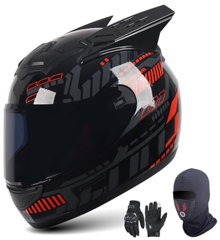 GAORUTO Casque de Moto intégral homologué ECE, Casque de Motocross léger pour Adultes Hommes Femmes, Casques de Moto de Course de Rue Scooter avec visière B,L (57-59 cm)