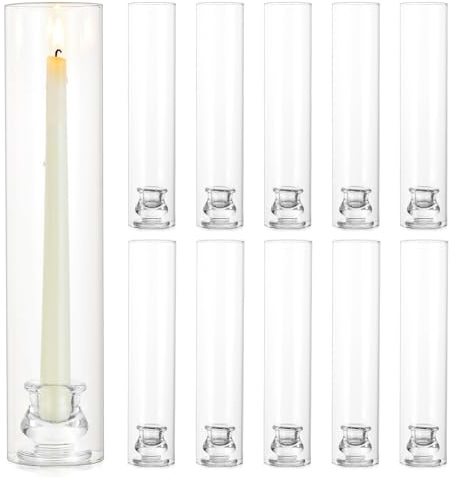 Inweder Bougeoirs Cylindrique en Verre: 10 pcs Support pour Bougies Coniques Transparent Chandelier avec 30.5cm Hauteur Couvercle pour Noël Mariage Centre de Table Fête Cheminée Décoration d'intérieur