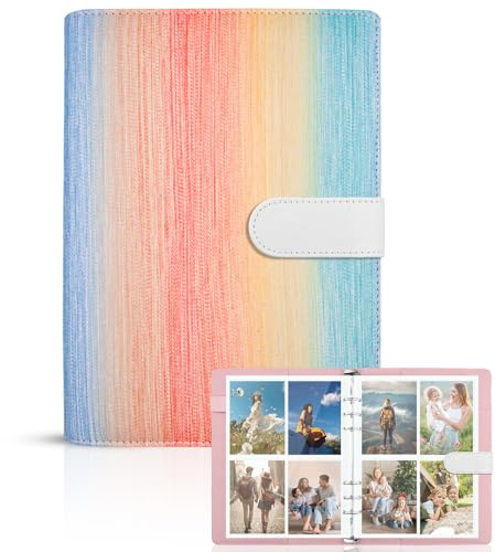 Photocard Binder Holder A5,Álbum de Cartas Coleccionables,Carpeta Anillas Mini Álbum de Fotos 6 Anillo con 240 Ranuras Carpeta de Cuero PU Album para Tarjetas de Visita, Cartas (Vistoso)