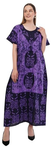 Divine Threads 100% Cotton Caftan Batik Print Kaftan Maxi Dress, Purple/Black, One Size