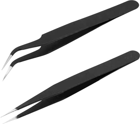 Set di 2 pinzette per prescissione, pinzette per saldatura elettronica, accessori per ciglia, pinzette in acciaio inox, per pinzette antistatiche, per fai da te, pinzette curve, pinzette curve