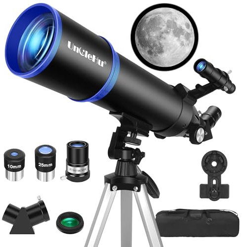 Teleskop für Astronomie für Kinder&Erwachsene Anfänger, 24x-180x, 80mm Öffnung 600mm astronomisches Refraktor-Teleskop mit Mondfilter&Stativ&Tasche, portables Reiseteleskop für ERD-&Mondbeobachtung
